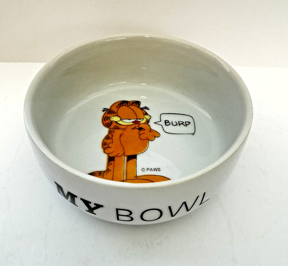 Vintage 1983 Garfield My Bowl Burp Cermic Cat Bowl Dish Pet 4"x2"